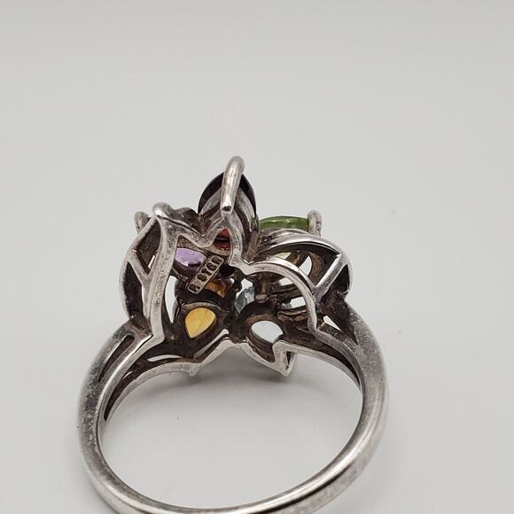 Sterling Silver Amethyst Garnet Topaz Citrine Peridot CZ Flower Ring Size 6 - Picture 8 of 12